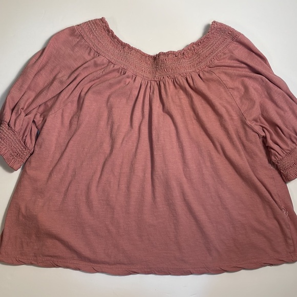 Lucky Brand Boho Smocked Leaf Embroidered Tassels Elbow Sleeves Dusty Pink Top M - Picture 5 of 13